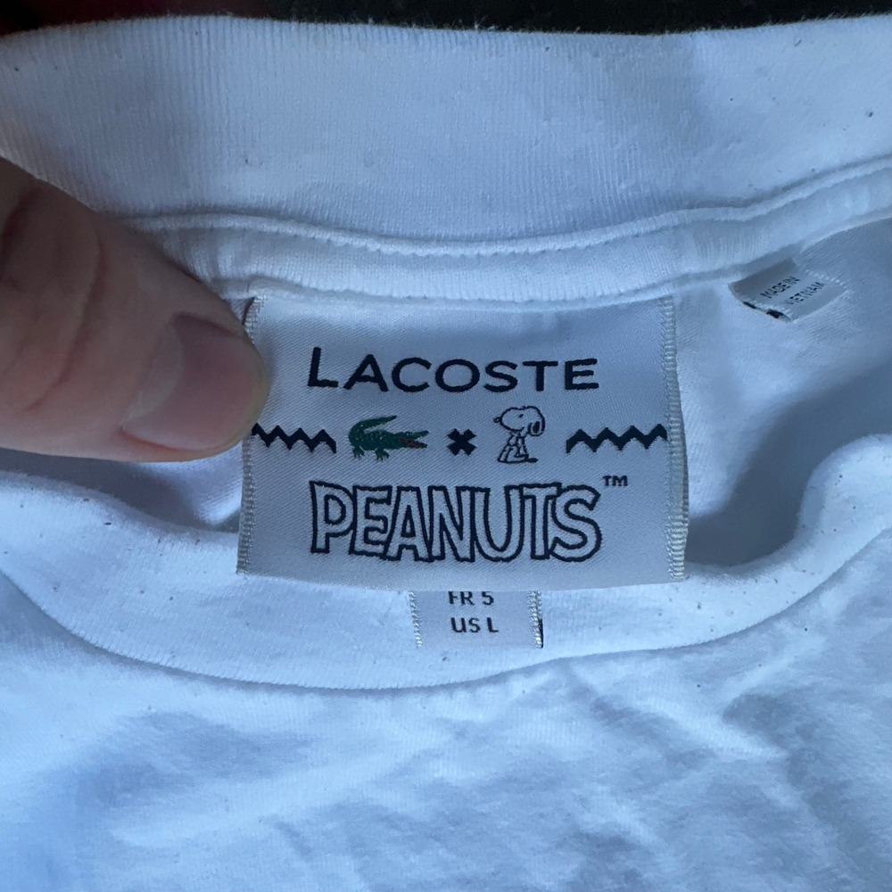 Lacoste Peanuts Long Sleeve T-Shirt Mens L White Excellent Charlie Brown Graphic - Picture 3 of 5